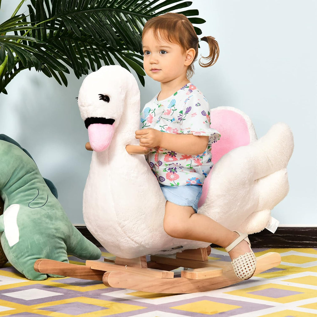 Kids Ride on Rocking Horse Swan Style Toy Over 18 Months White & Pink