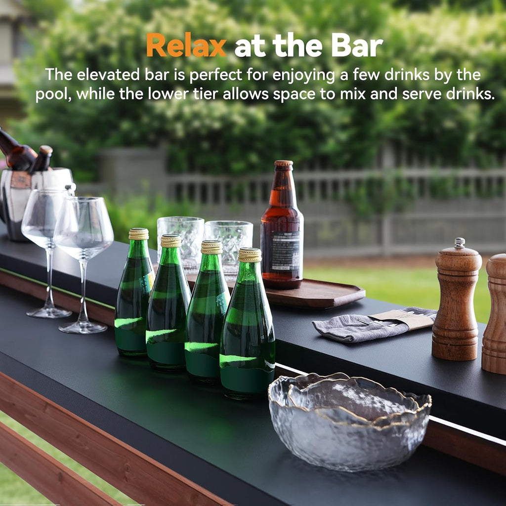 Modern Shade Cedar Wood Outdoor Bar with Shelves & Paper Towel Holder, Grill Gazebo with USB and USB-C Charging Ports