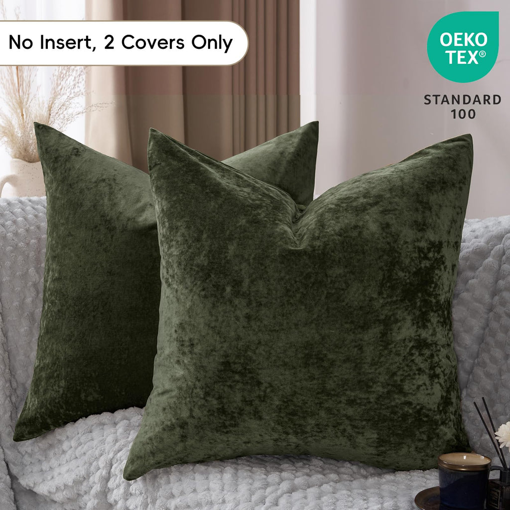 Truly Velvet Euro Shams 26" x 26", Smokey Olive, No Insert, 2 Pack