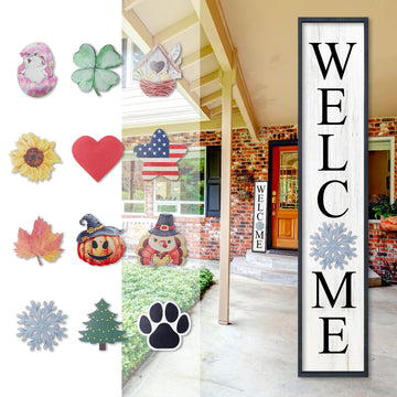 Interchangeable Welcome Sign for Front Porch Door, 45"X9" Black