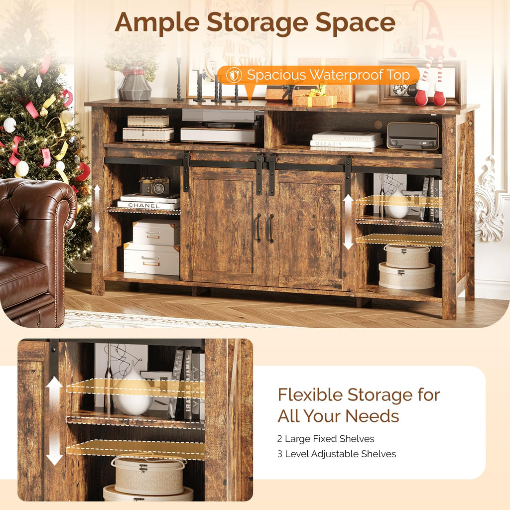 58" Fireplace TV Stand for up to 65" TVs, 1 Package, Farmhouse Brown