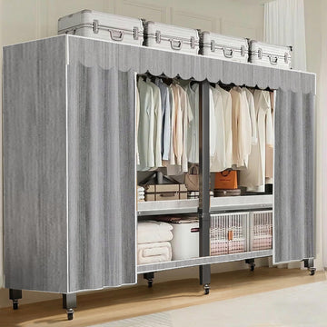 Heavy Duty Portable Closet with Cover Foldable Covered Clothes Rack for Hanging Clothes Armoire Wardrobe Closet