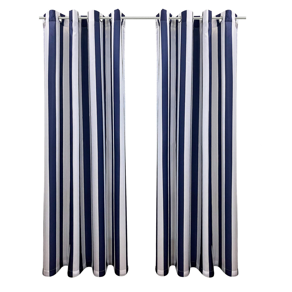 Seaside Stripe Indoor/Outdoor Grommet Curtain Panel - Pair Each 50" x 96" in Indigo