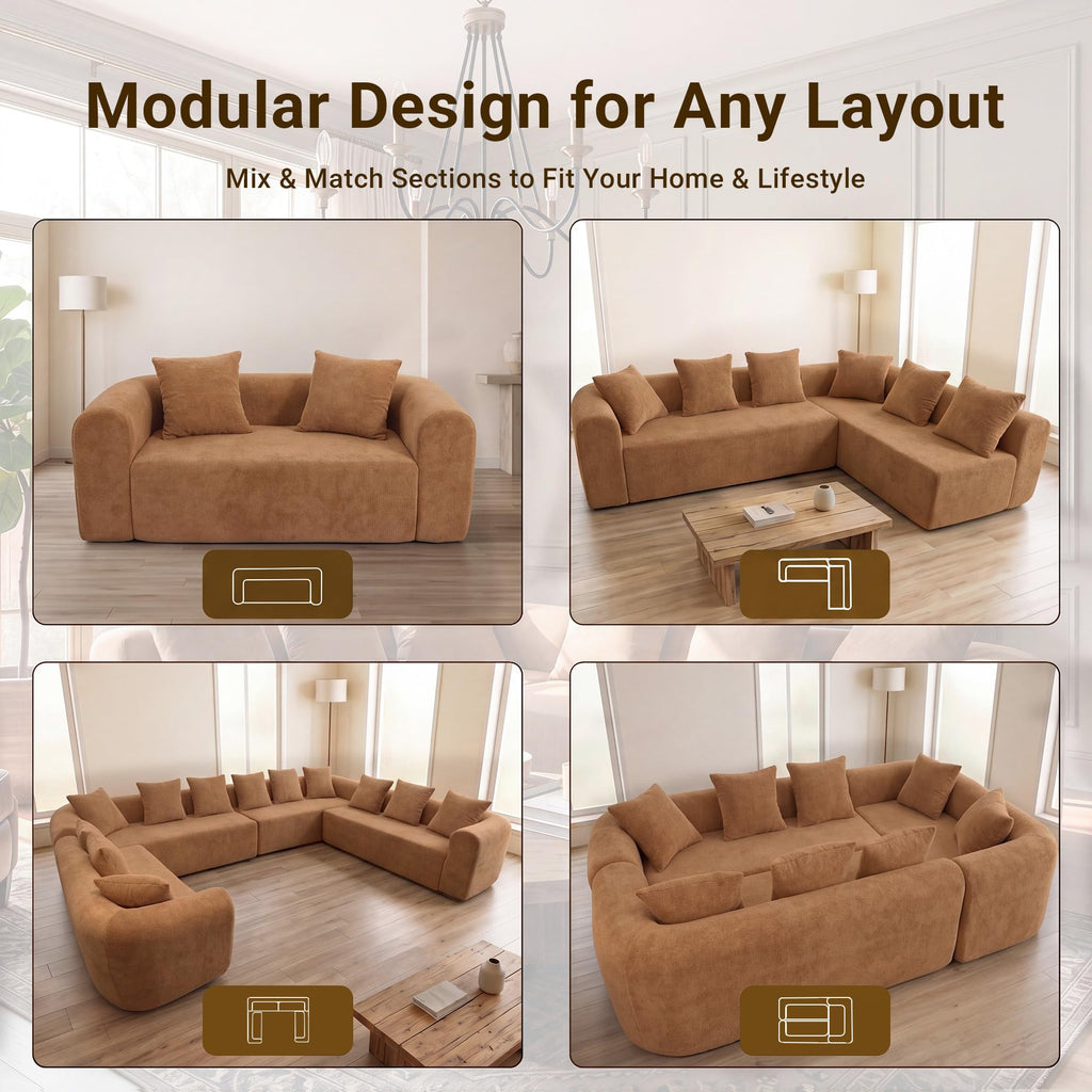 106" Cloud Boneless Couch, Right Chaise Sofa, Brown