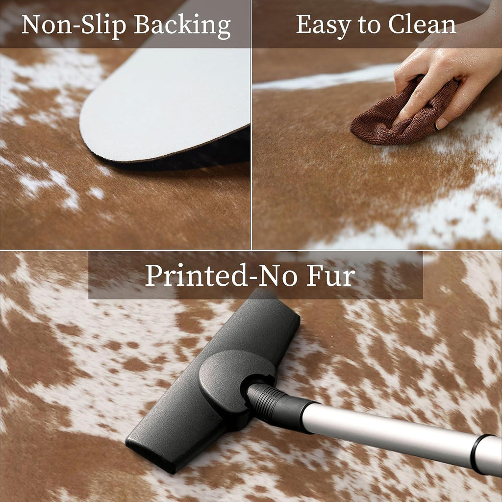 Large Cowhide Rug 10x8 ft Rustic Cow Hide Rug Faux Cowhide Rugs Bedroom Dining Room Home Office Brown Animal Print