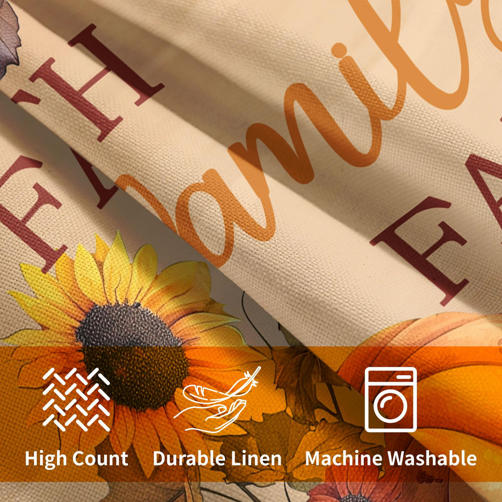 Faith Family Fall Pumpkin Pillow Covers 12x12 Inches Autumn Sunflowers Throw Pillow Case Set of 2 Pillows Cotton
