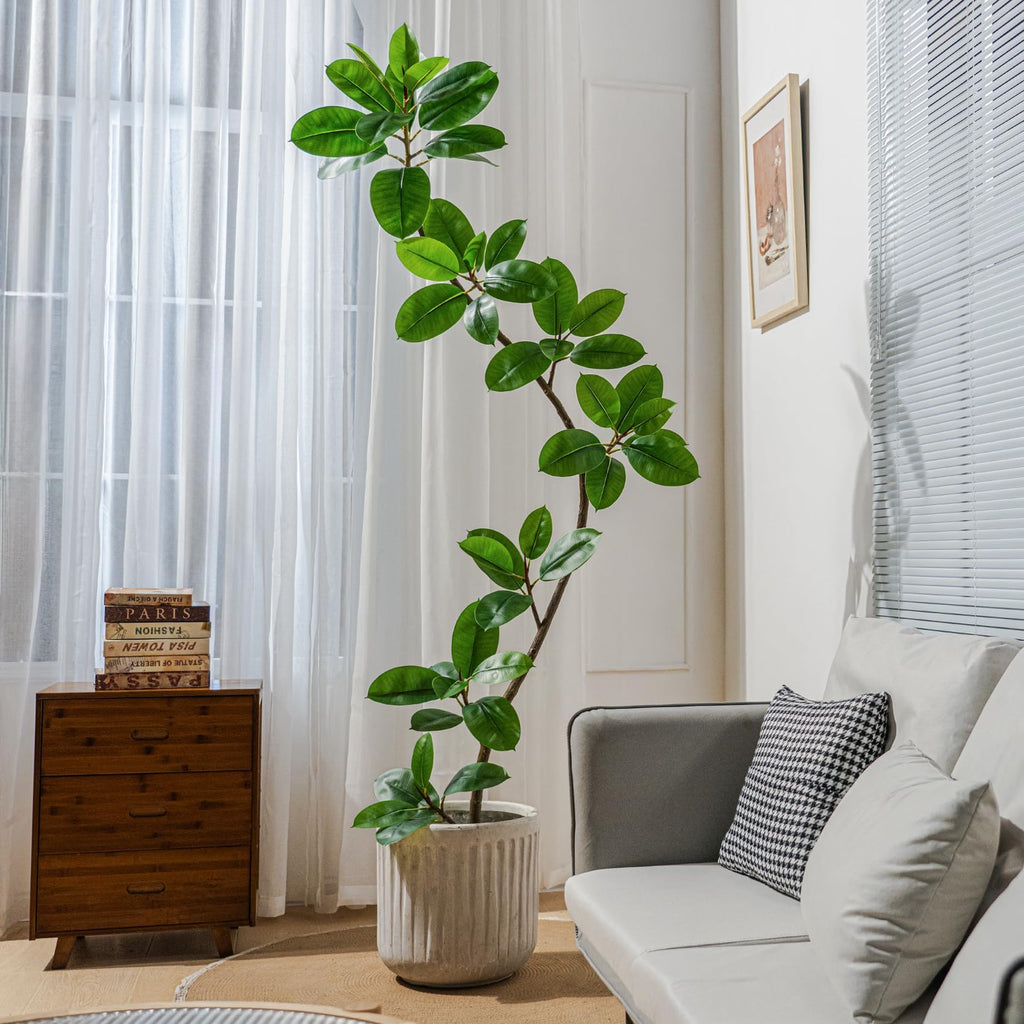 7.2ft Artificial Rubber Tree Faux Plants Indoor Faux Floor Artificial Trees Indoor, Fake Plant Fake Tropical