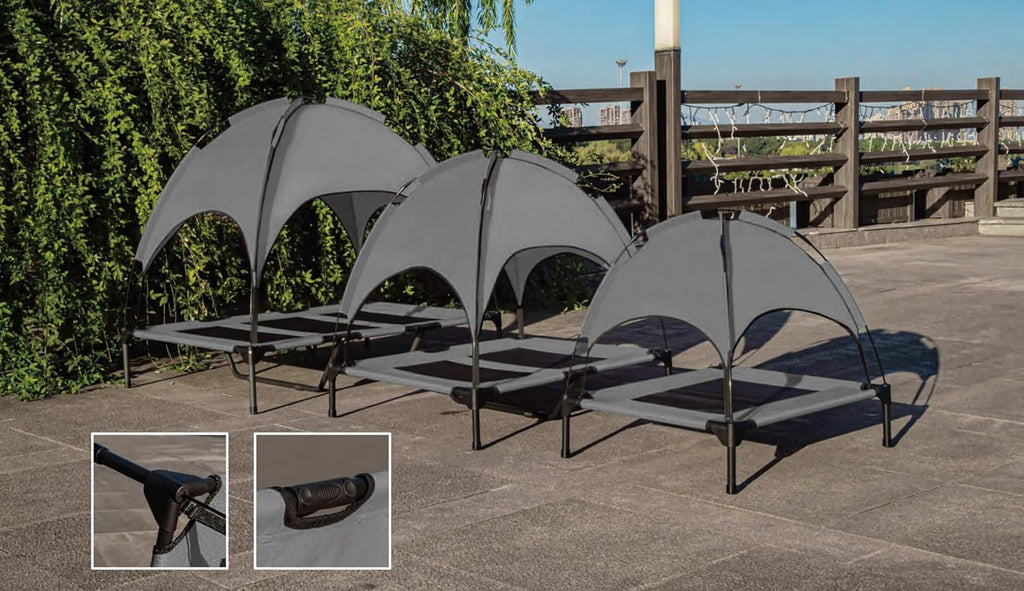 Elevated Dog Bed with Removable Canopy, Small, Grey