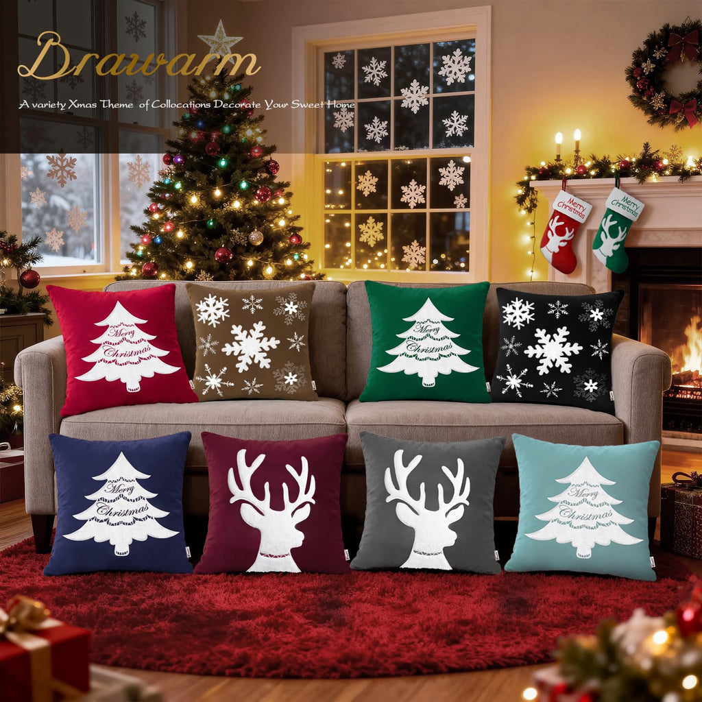 Christmas Tree Pillow Cover 18x18 Gray Velvet Embroidered