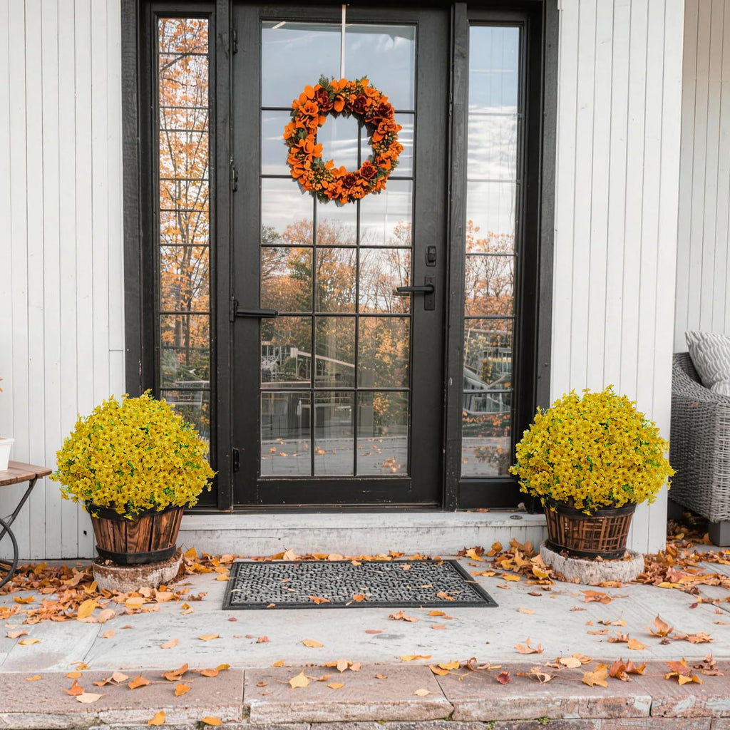 Artificial Fall Mums Outdoor Flowers, UV Resistant Faux Autumn Daisy Plants, Fake Orange Chrysanthemum Bush for Front