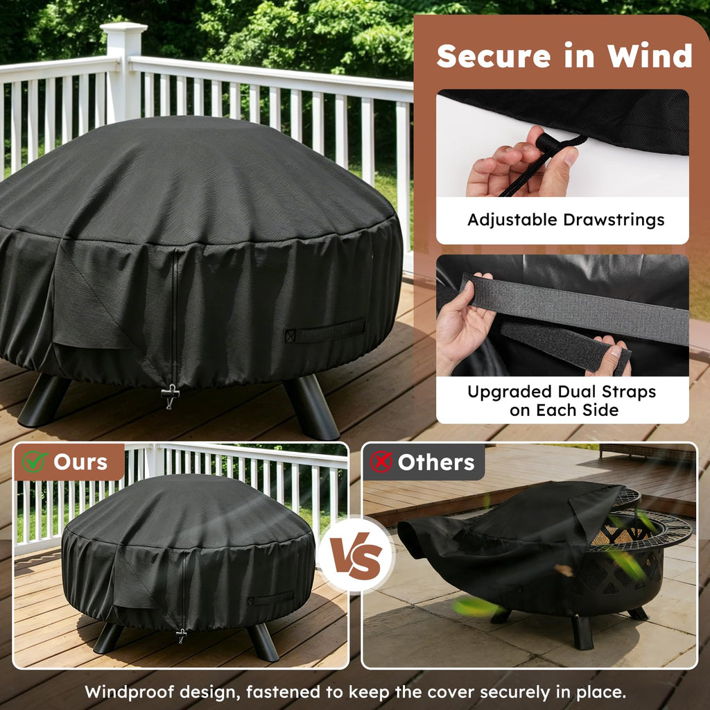 Fire Pit Cover Round 22-32inch, Heavy Duty 600D Waterproof