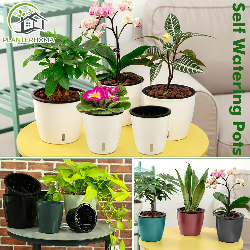 5/6.7 Inch Self Watering Pots for Indoor Plants, 8 Packs Self Watering Planters for Orchid, Spider Plant, Devil's Ivy
