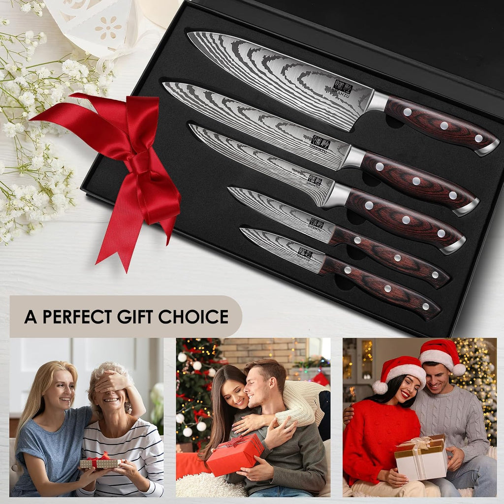 Japanese Chef Knife Set 5 PCS, High Carbon Stainless Steel | Ultra Sharp Kitchen Knives for cooking, Professional