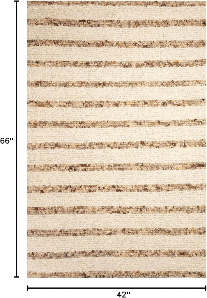 Lhasa Indoor Hand Woven Wool Thick Area Rug - Transitional Stripe Global Multicolor (Stripe Neutral) (3'6" x 5'6")