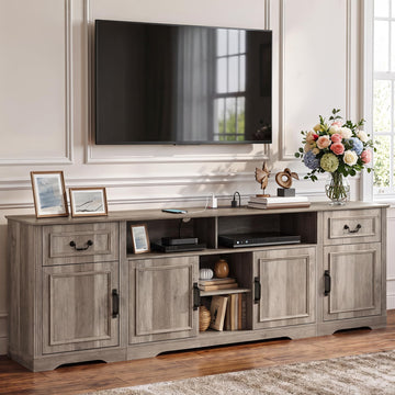 87" Farmhouse TV Stand with Power Outlet for 100" TV, Grey