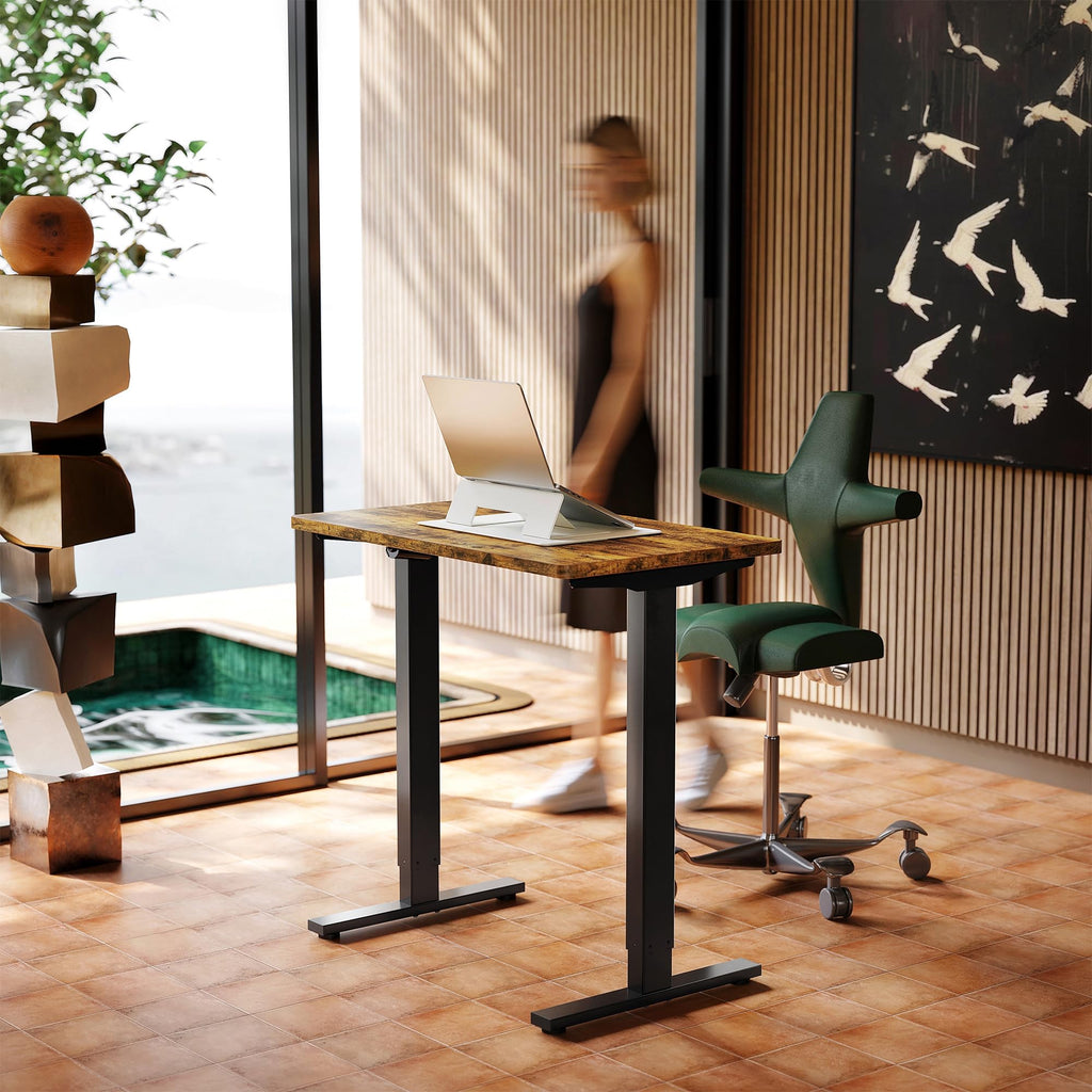 32x19 Inch Small Electric Standing Desk, Adjustable, Rustic Brown