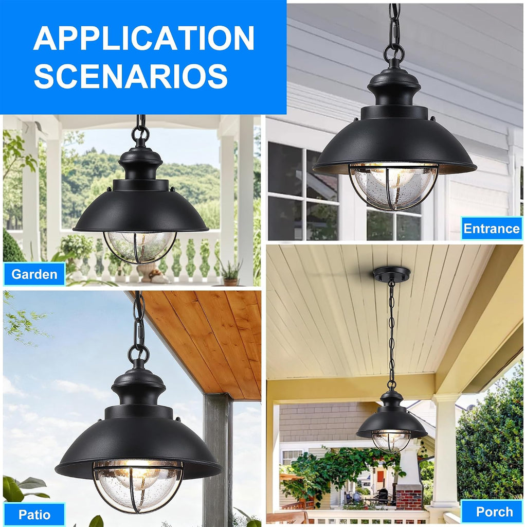 Outdoor Hanging Lights, Farmhouse Exterior Pendant Light Lantern with Adjustable Chain
