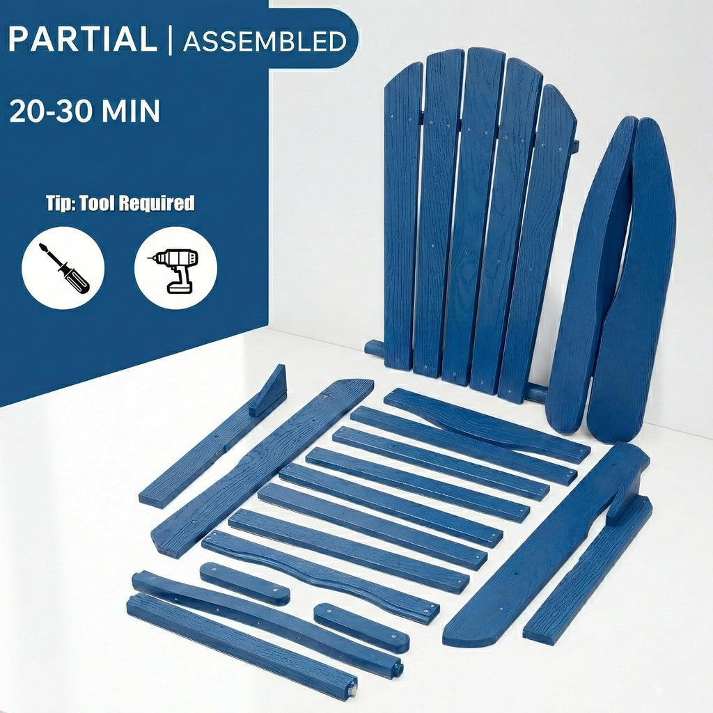 Outdoor Adirondack Chair Set of 2, Wooden Folding Patio Firepit Chairs with Pre-Assembled BackRest & Seat Board for