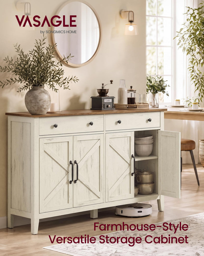 Farmhouse Buffet Cabinet, Coffee Bar with 2 Drawers