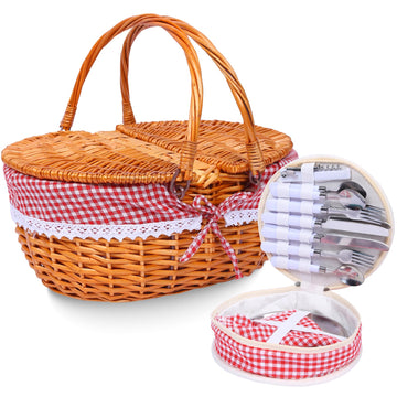 Wicker Picnic Basket with Handle, 15" Large Picnic Basket