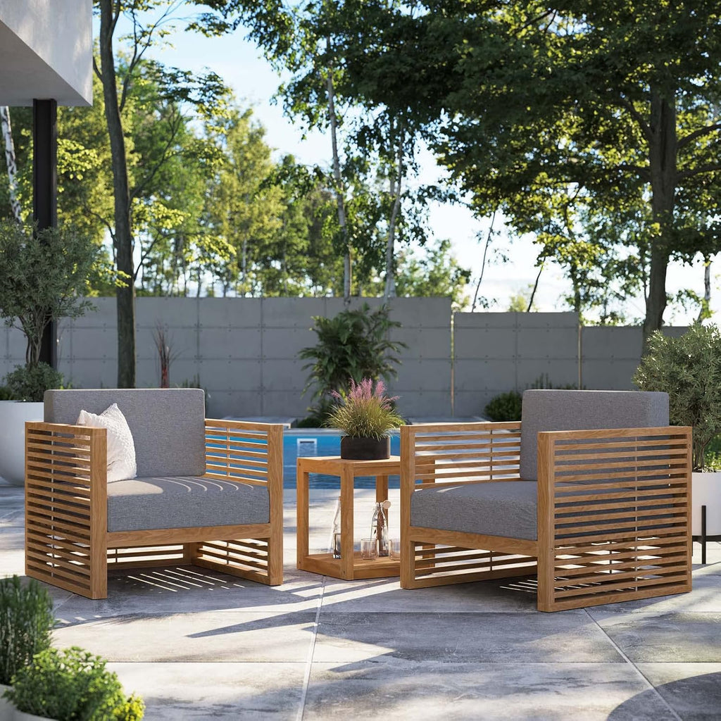 Carlsbad 3-Piece Teak Wood Outdoor Patio Set in Natural Gray