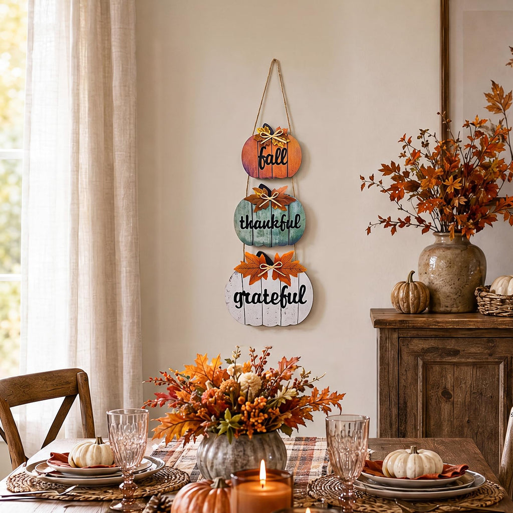 Pumpkin Fall Door Decor, Thanksgiving Fall Decorations, Wooden Pumpkin Hanging Fall Door Decor Sign with Letter