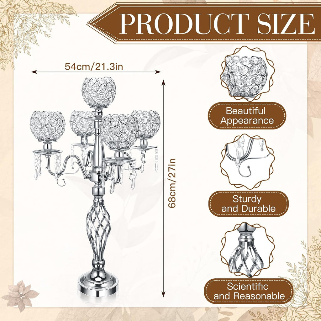 4 Pcs 5 Arm Crystal Candelabra Centerpieces for Table 27 Inch Retro Victorian Crystal Candle Holders Bowl Table
