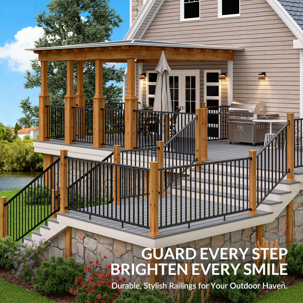 42 in x 8 ft Aluminum Porch and Deck Railing Kit Without Post