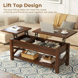 Coffee Table, 47.2" Lift Top with Hidden Compartment, 2 Way Lift Top Coffee Table with Open Shelf & X Wooded Support