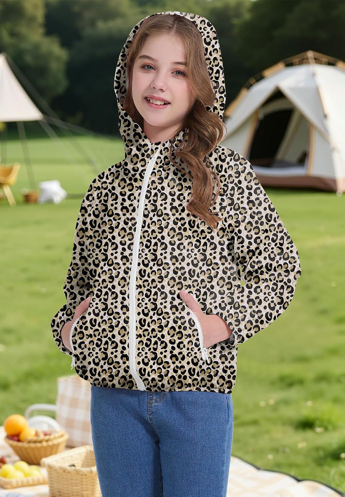 Girls Lightweight Rain Jacket Hooded Water-Resistant Windbreaker