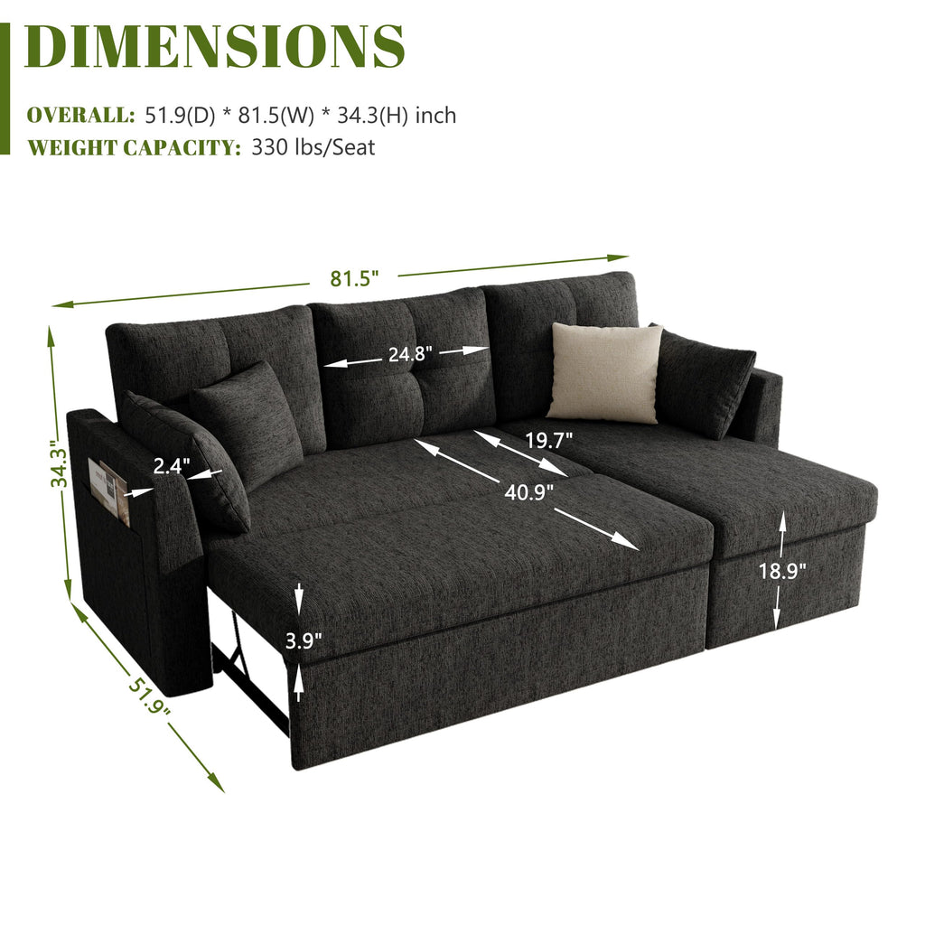 Sleeper Sofa Couch, Sectional Sofa Bed, Black