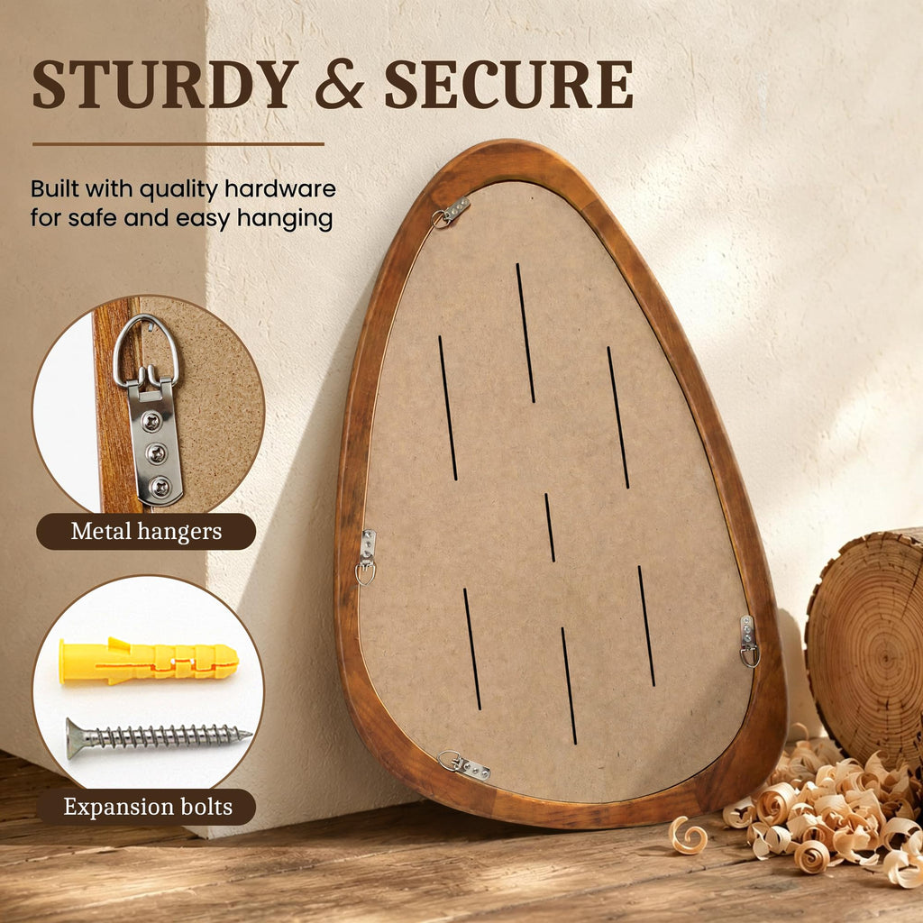 30"x20" Solid Wood Asymmetrical Mirror(Natural Wood)