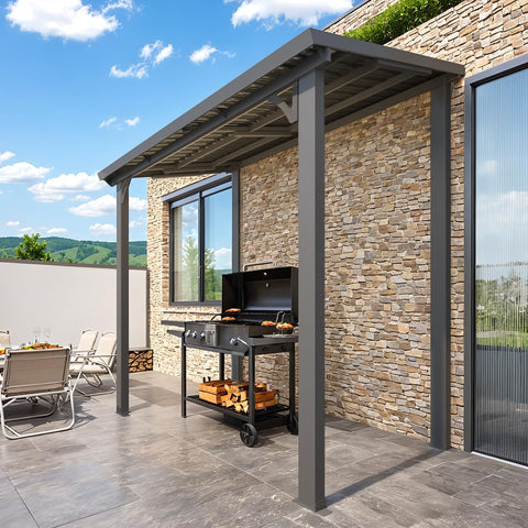 5' x 8' Outdoor Hardtop Grill Gazebo, Wall-Mounted Pergola Heavy Duty 8x5 Lean to Metal Awnings Gazebos on Clearance for Patio, Small Galvanized Steel Pergolas and Gazebo for Outdoor Use