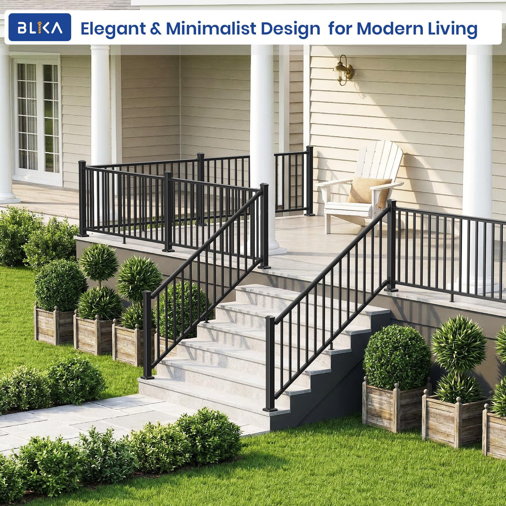 36 in H. x 6 ft W. Aluminum Deck Railing Kit with Post, Matte Black
