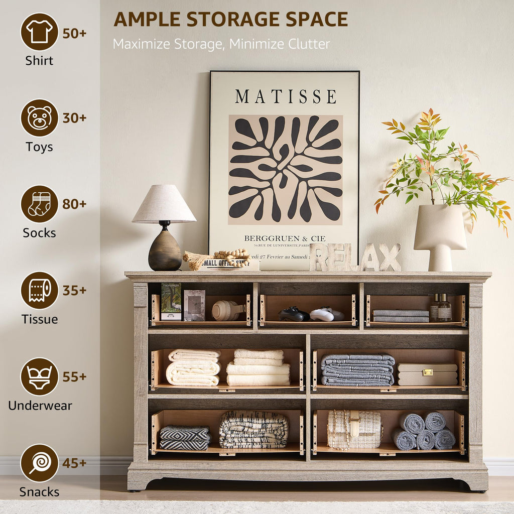 Farmhouse 7 Drawers Dresser 54"W Wood Chest of Drawers