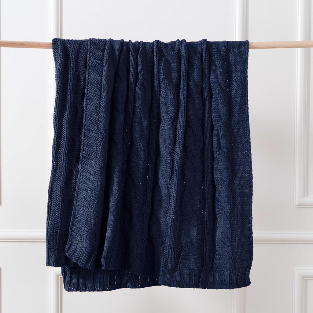 Navy Cable Knit Throw Blankets, Super Soft Warm Cozy Decorative Knitted Throw Blanket, Chair 50"x60"
