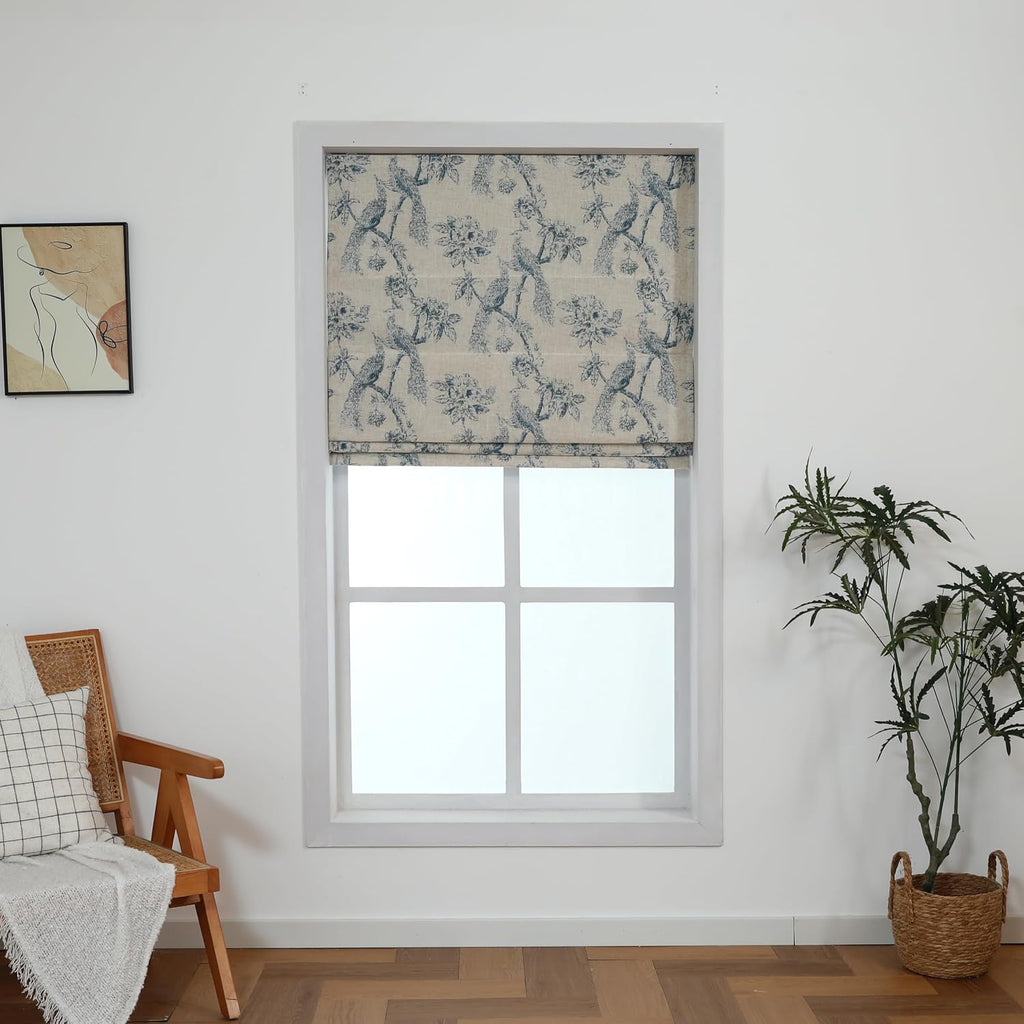 Peacock Cordless Blackout Roman Shades, Linen Blended Dual Layer Window Treatment for Bedroom Living Room, 23" W x