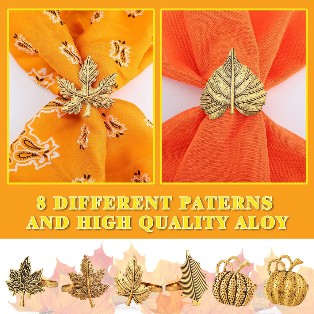 12 Pcs Thanksgiving Napkin Rings Set Fall Pumpkin Leaf Holders