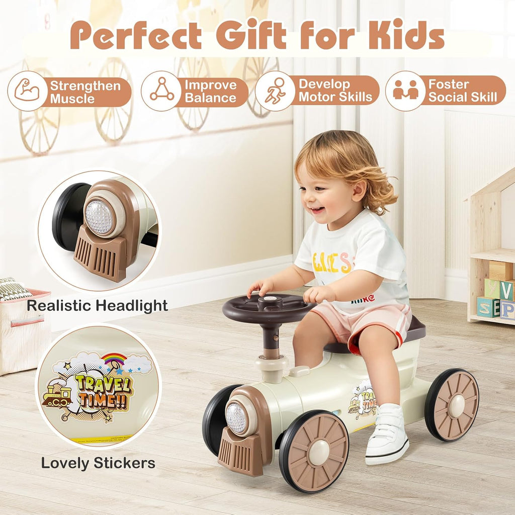 Ride On Push Car for Toddlers, Classic Ride On Train Foot-to-Floor Sliding Car w/Steering Wheel, Sound & Under Seat