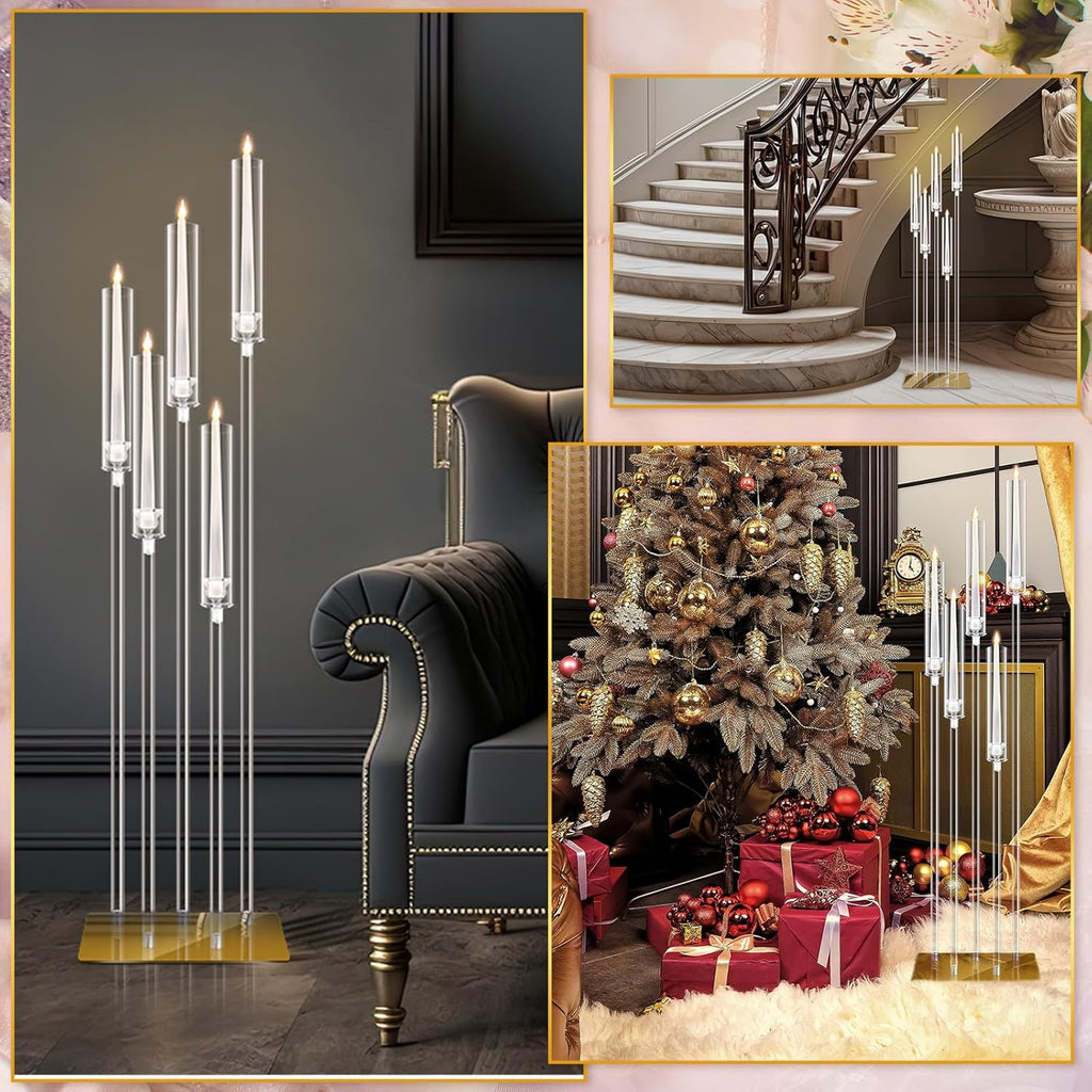 4 Set Floor Candelabra 5 Arm 46.5'' Tall Acrylic Candle Holders Tables Candelabra Centerpieces Wedding Candlestick