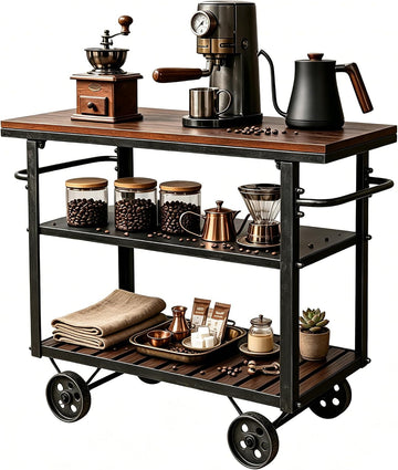 Rolling Bar Cart with Handle [3 Tier] Home Kitchen Microwave Cart Island On Wheels, Mobile Serving Cart Beverage