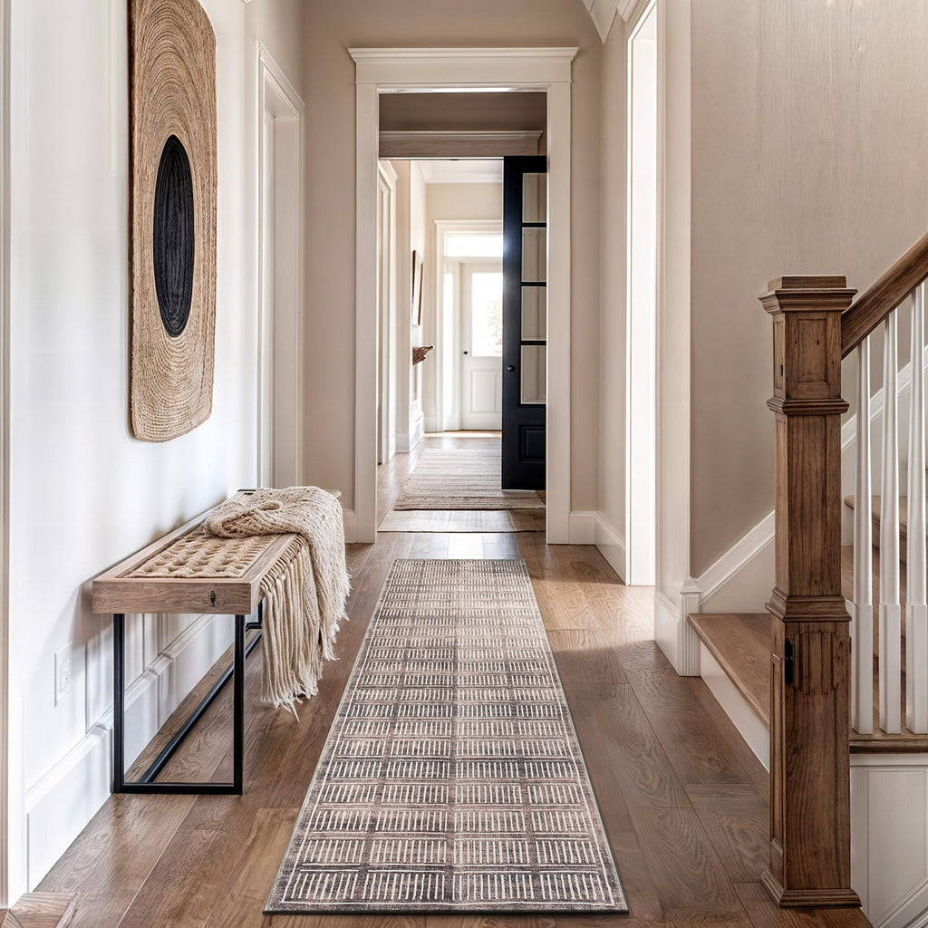 Bohemian Stripe Non-Slip Washable Lines Runner Rug Brown