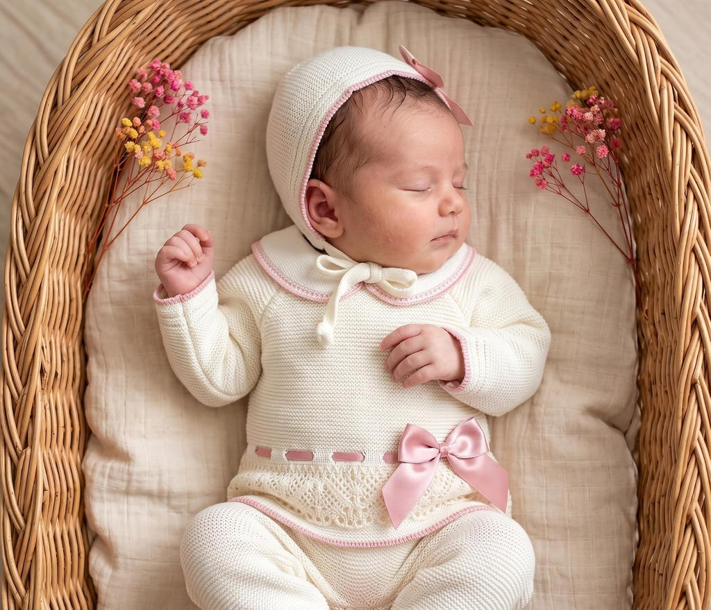 Newborn Long Sleeve Sweater Pants Hat Set Girl Knitted Coming Home Outfit 3 piece