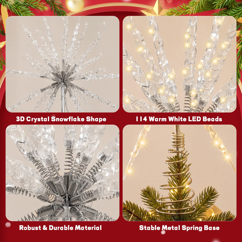 13.8in Crystal Snowflake Christmas Tree Star Topper with LED Light
