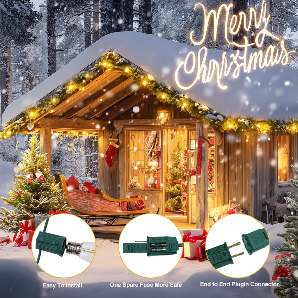 C9 Christmas Lights Outdoor, 25FT Waterproof Multicolor LED String Lights for Roofline Xmas Tree Patio Holiday Party