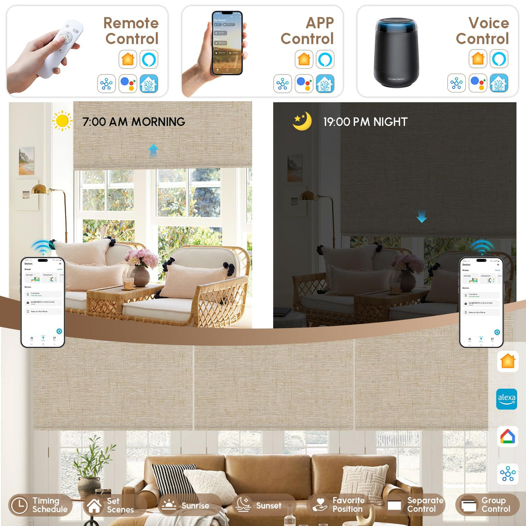 No Drill Motorized Blinds with Remote, 100% Blackout Roller Shades