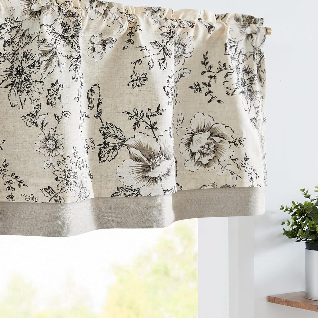 Polyester Blend Valance Curtain Farmhouse Window Decor Floral Print for Kitchen Living Room Double Layer Light