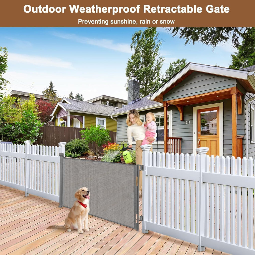 100" Wide Weatherproof Outdoor Retractable Dog Gate, Baby Gates Extra Wide