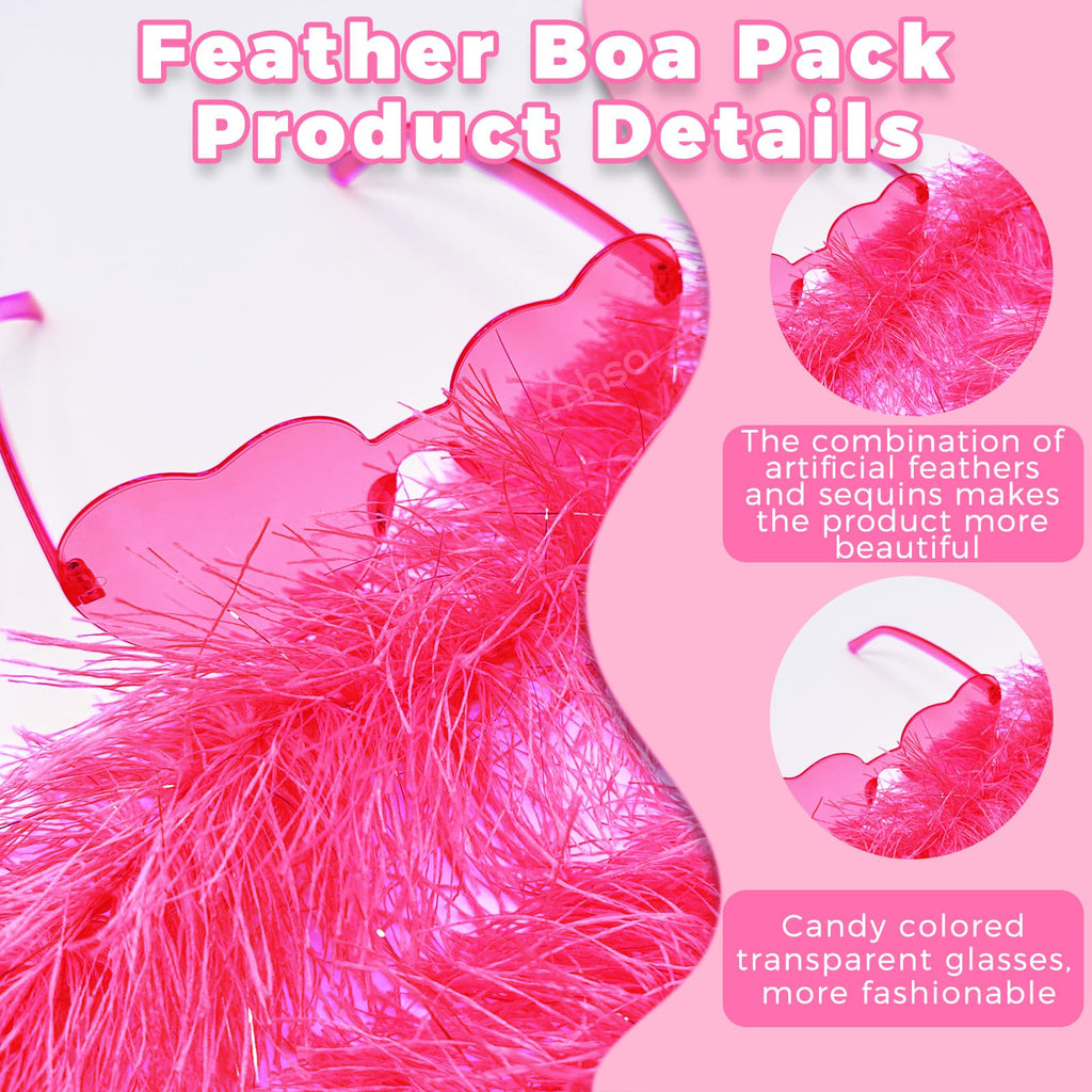 Feather Boas Party Pack (2m/6.6ft) pink feather boa Heart Sunglasses