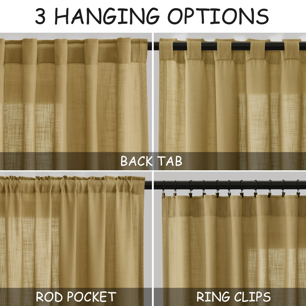 Gold Linen Curtains 84 Inch Length 2 Panels Set Rod Pocket Back Tab Light Filtering Window Drapes Dining Room Protect